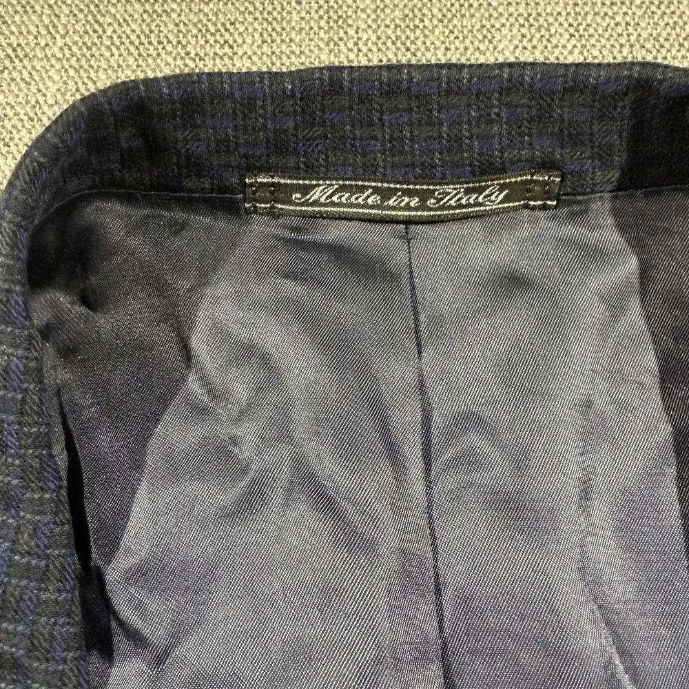 Lubiam Sport Coat Mens‎ IT 52 Blue Wool Check Tweed Blazer Jacket Made Italy